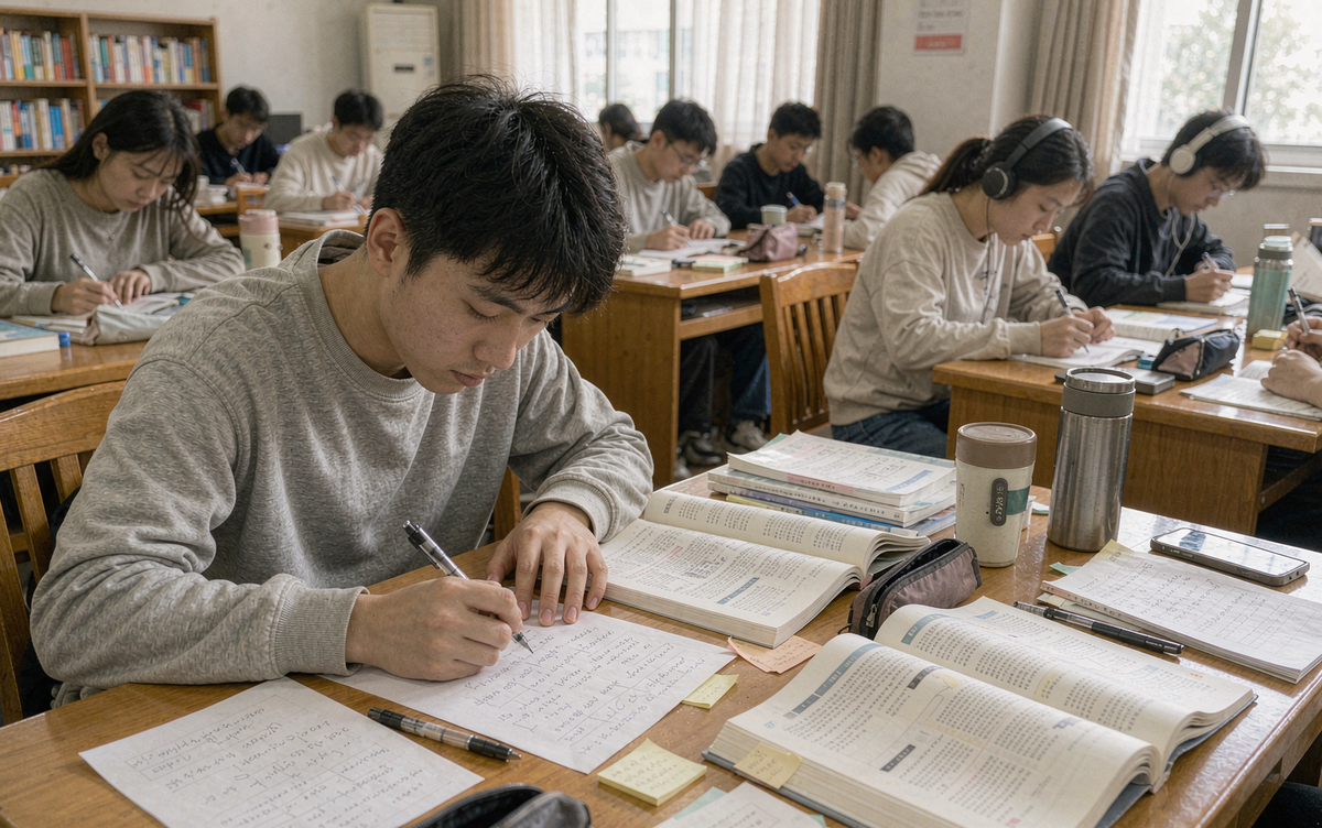 专升本考生自习室复习做笔记
